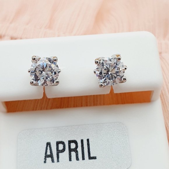 Birthstone S925 Sterling Silver CZ Stud Earrings for Women/Girl, US1925… - Picture 5 of 10